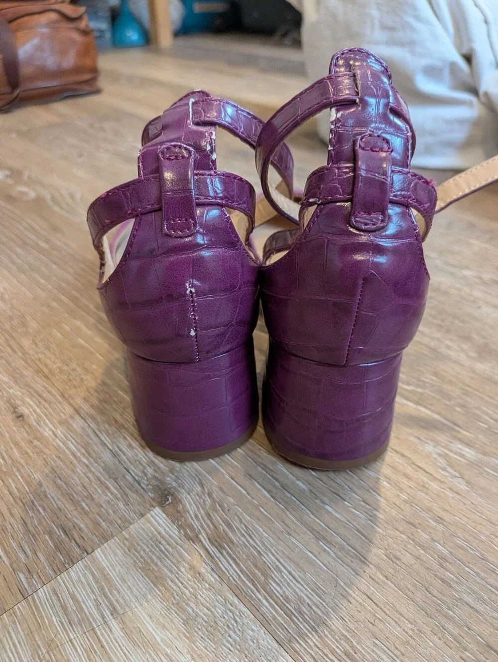 Franco Sarto Purple Pointed-Toe Ankle-Strap Flats